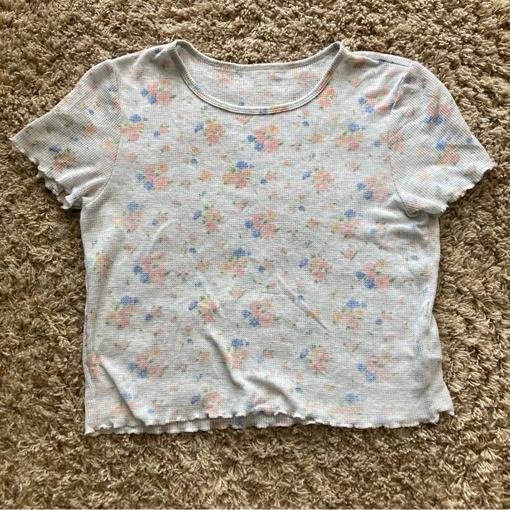 American Eagle Outfitters Floral Waffle Knit Top